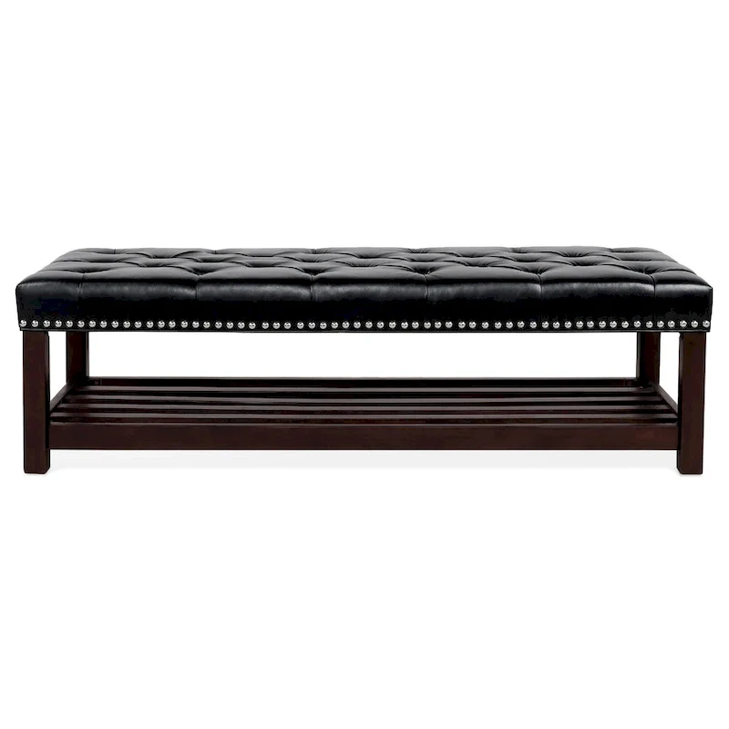 Christopher Knight Home - Florian Tufted Upholstered End of Bed Bench with Nailhead Trim and Shelf