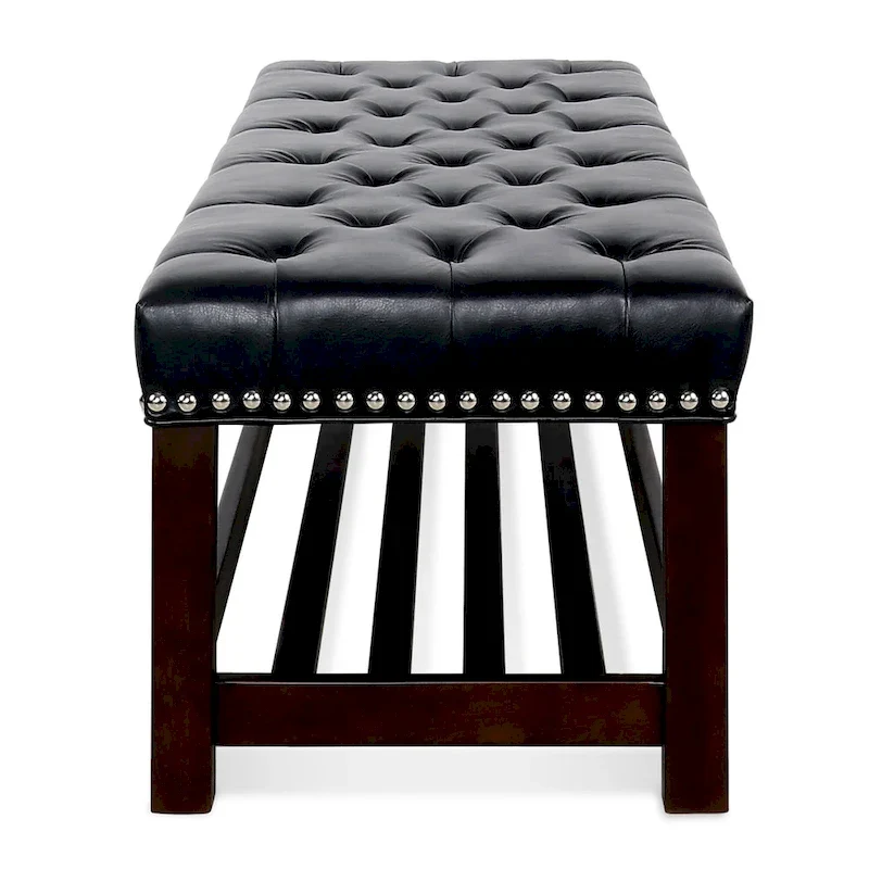 Christopher Knight Home - Florian Tufted Upholstered End of Bed Bench with Nailhead Trim and Shelf