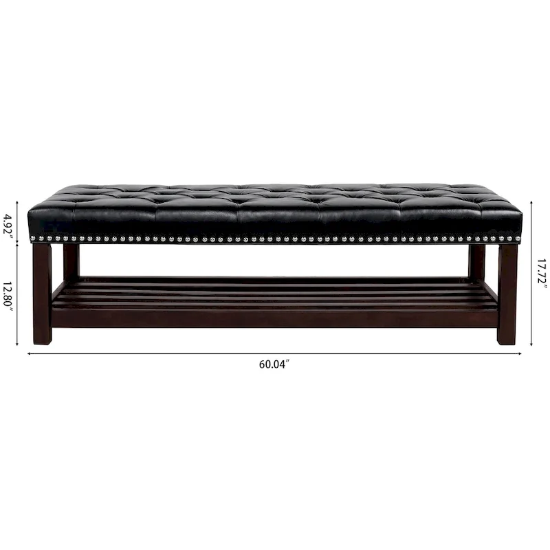 Christopher Knight Home - Florian Tufted Upholstered End of Bed Bench with Nailhead Trim and Shelf
