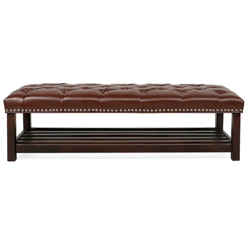 Christopher Knight Home - Florian Tufted Upholstered End of Bed Bench with Nailhead Trim and Shelf