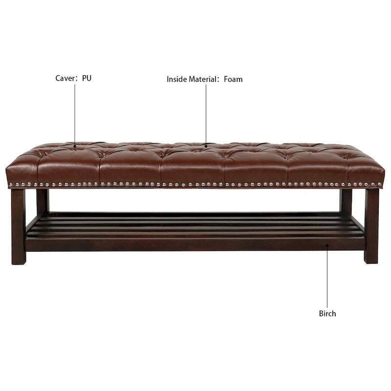 Christopher Knight Home - Florian Tufted Upholstered End of Bed Bench with Nailhead Trim and Shelf