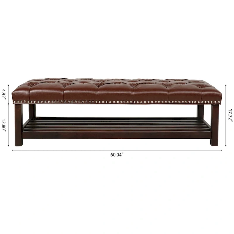 Christopher Knight Home - Florian Tufted Upholstered End of Bed Bench with Nailhead Trim and Shelf