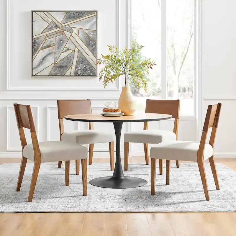 Kylo Faux Leather/ Linen Dining Side Chair, (Set of 2)