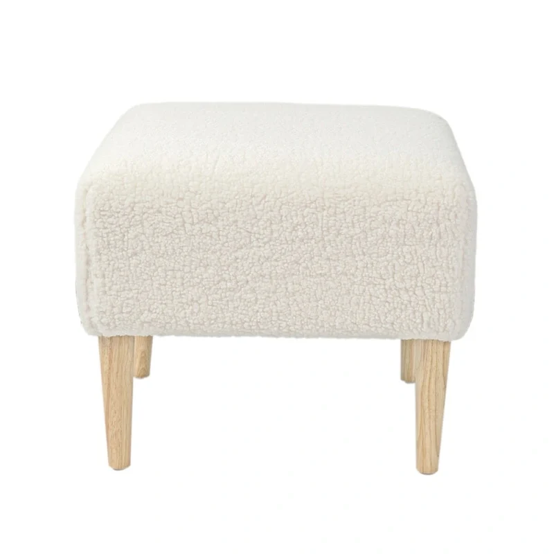 Elden Side Table Foot Stool Padded Boucle Ottoman with Wood Legs