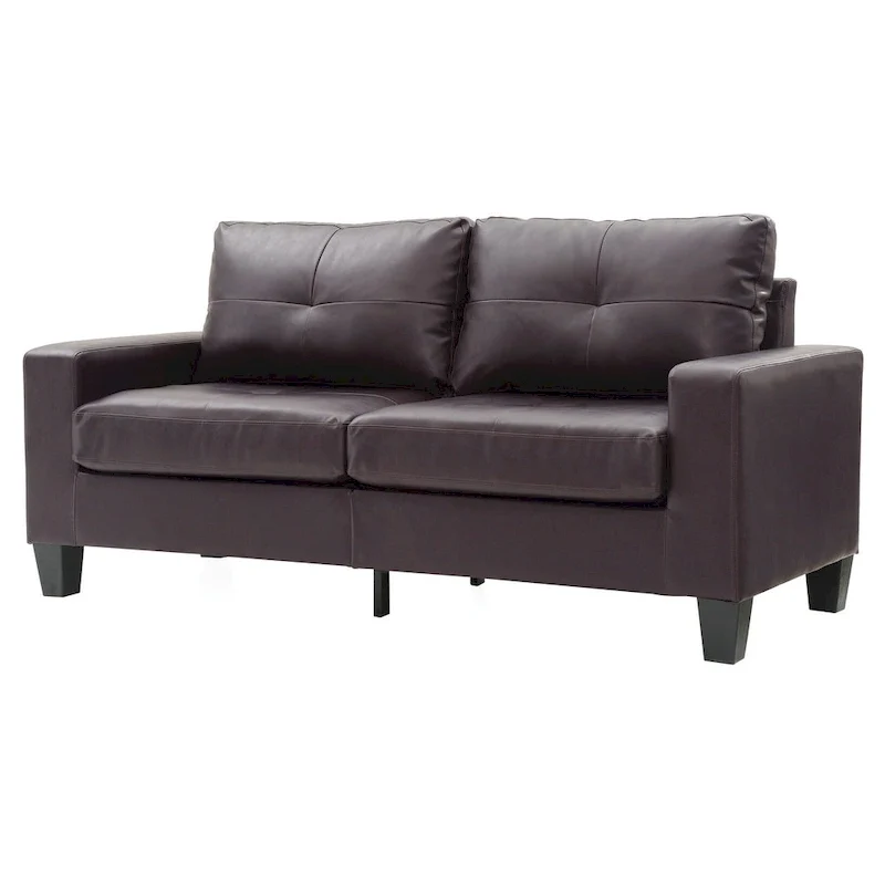 Newbury 71 in. W Flared Arm Faux Leather Straight Sofa - 32L x 71W x 36H