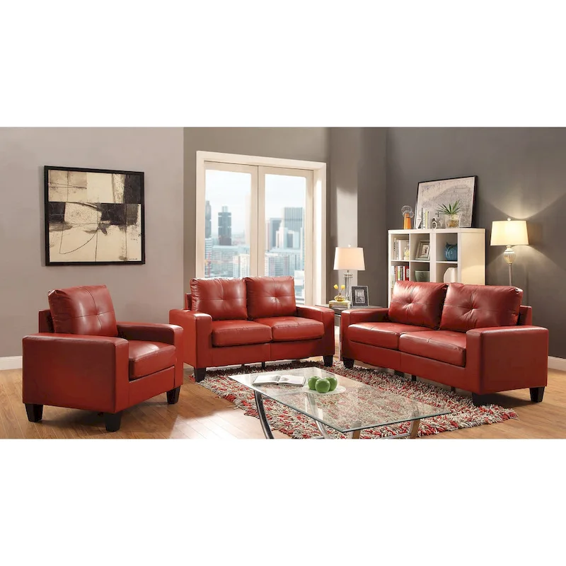 Newbury 71 in. W Flared Arm Faux Leather Straight Sofa - 32L x 71W x 36H
