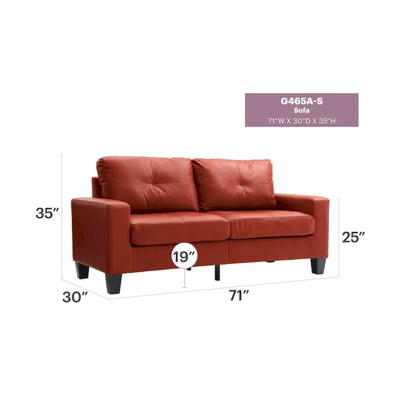 Newbury 71 in. W Flared Arm Faux Leather Straight Sofa - 32L x 71W x 36H