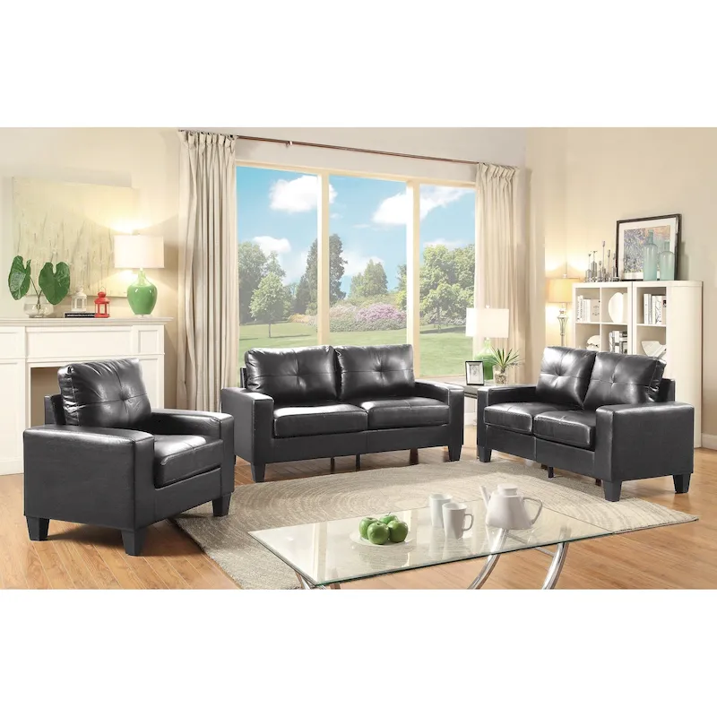 Newbury 71 in. W Flared Arm Faux Leather Straight Sofa - 32L x 71W x 36H