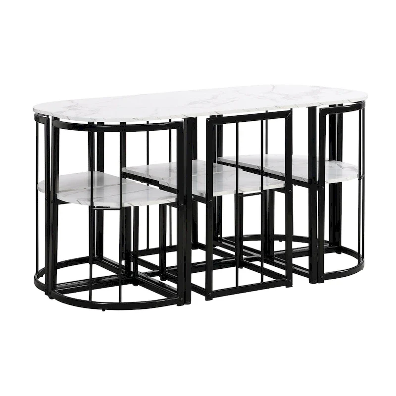 7-Piece Iron Dining Table Set with Table and Six Chairs