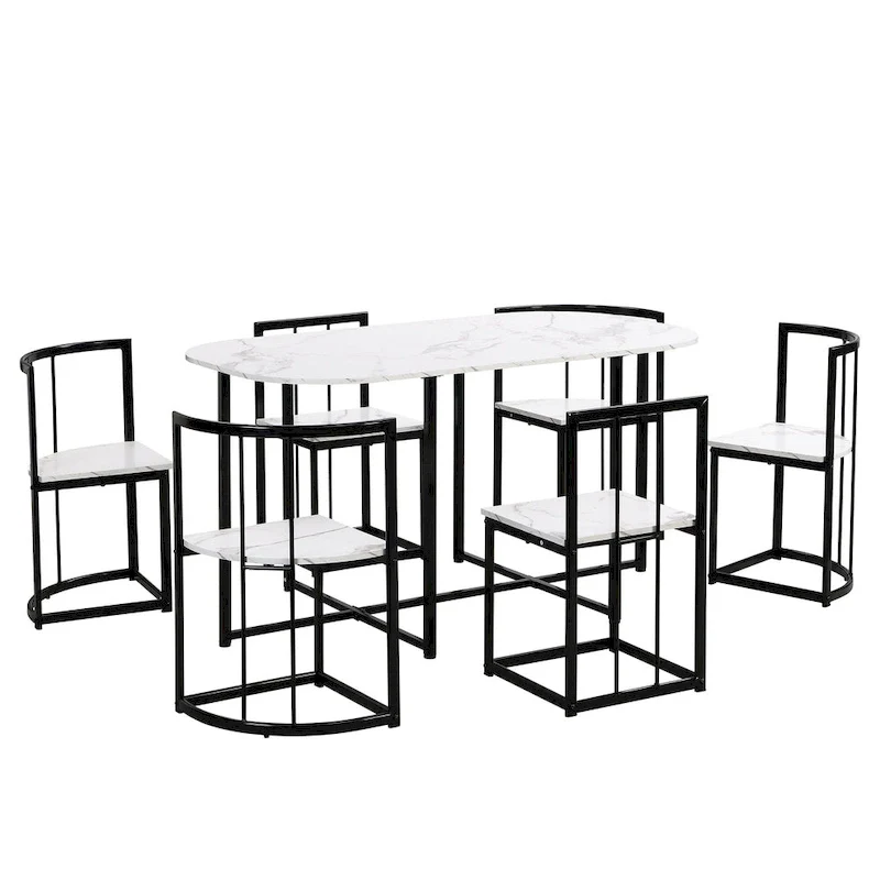 7-Piece Iron Dining Table Set with Table and Six Chairs