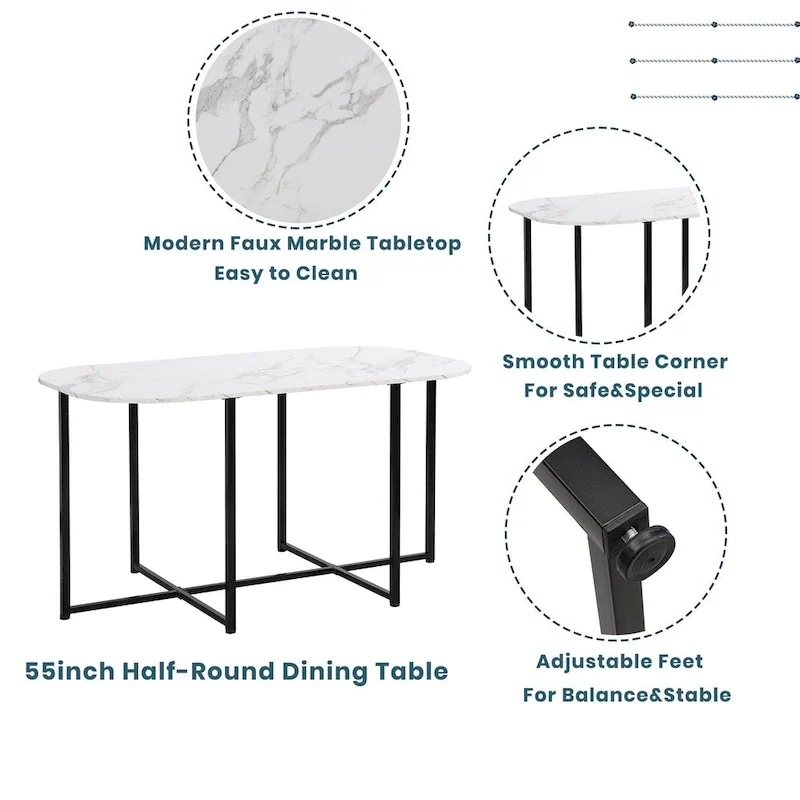 7-Piece Iron Dining Table Set with Table and Six Chairs