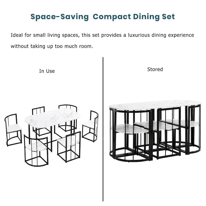 7-Piece Iron Dining Table Set with Table and Six Chairs