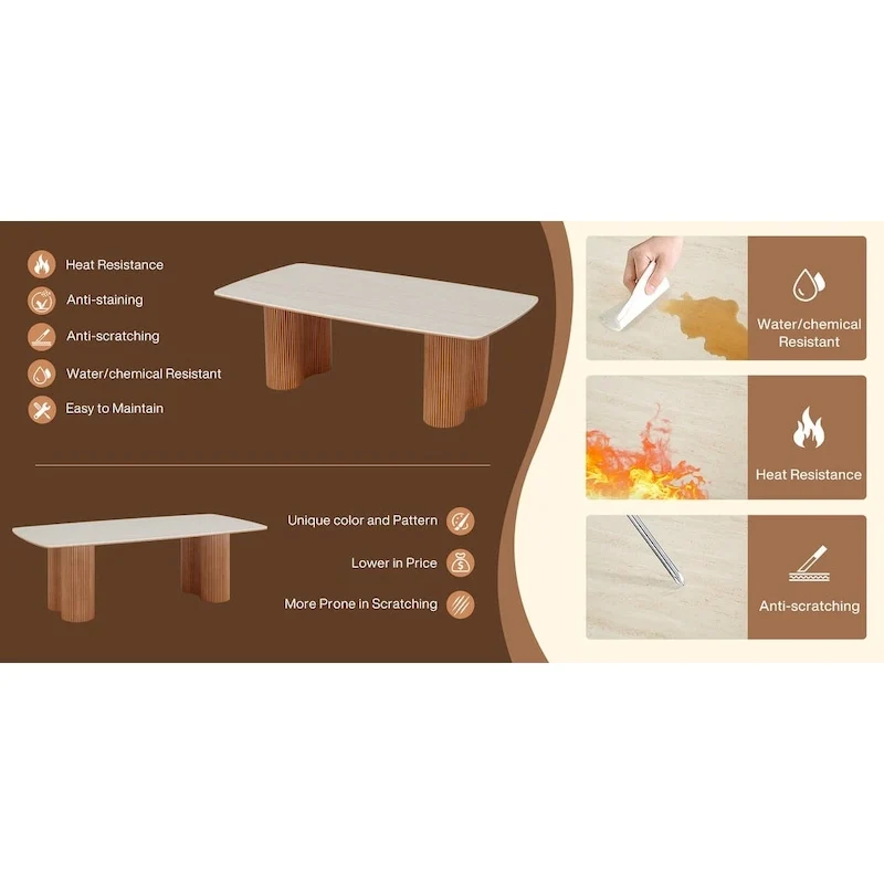 6.5 ft Conference Table with Sintered Stone Top & Wave Stripe Solid Wood Base