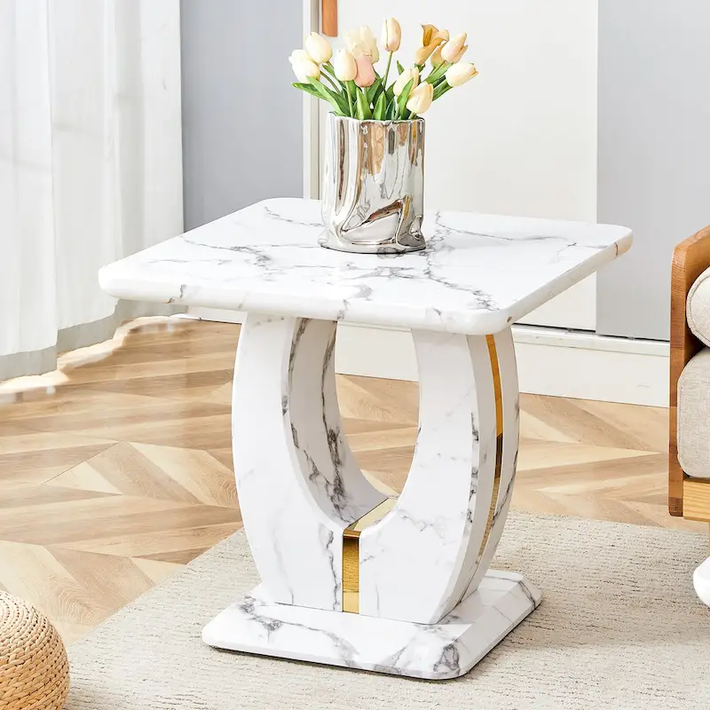 23.6 Modern Square Coffee Table with Gold Plated Decorative Strips for Living Room