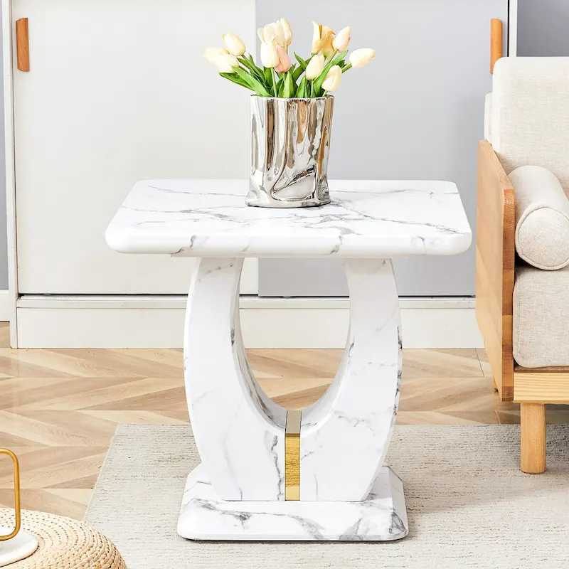23.6 Modern Square Coffee Table with Gold Plated Decorative Strips for Living Room