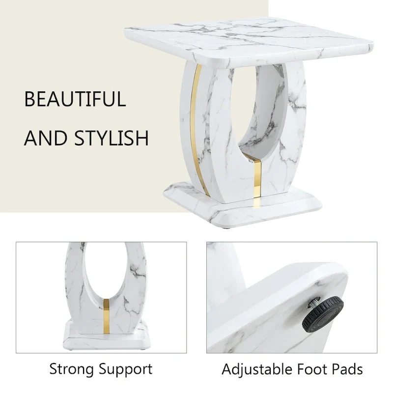 23.6 Modern Square Coffee Table with Gold Plated Decorative Strips for Living Room