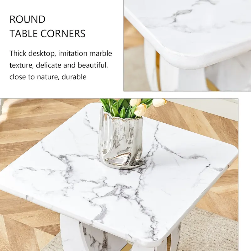 23.6 Modern Square Coffee Table with Gold Plated Decorative Strips for Living Room