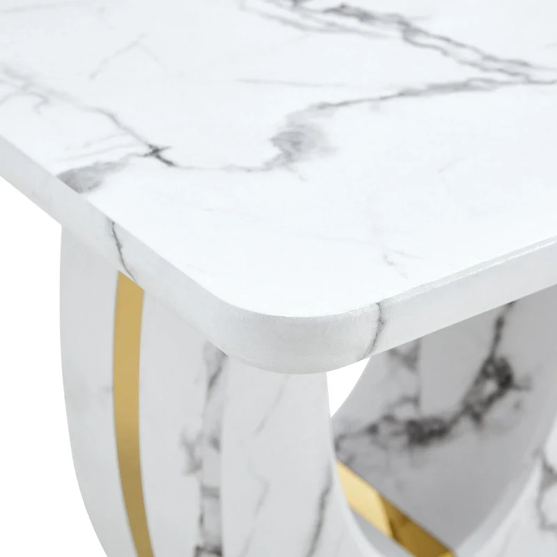 23.6 Modern Square Coffee Table with Gold Plated Decorative Strips for Living Room