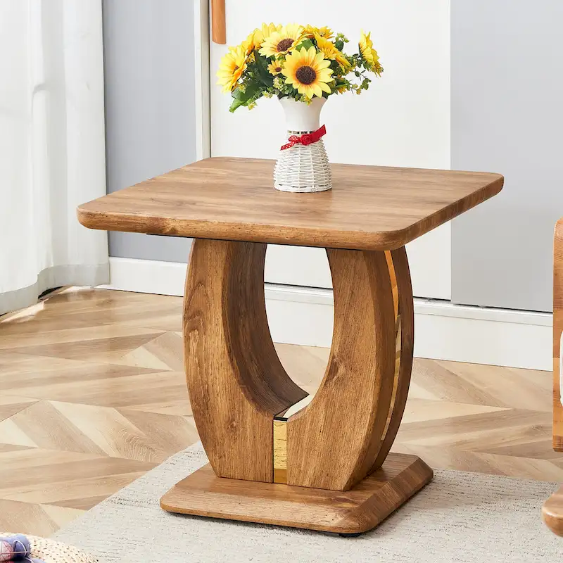 23.6 Modern Square Coffee Table with Gold Plated Decorative Strips for Living Room