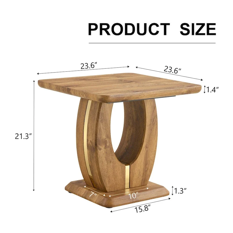 23.6 Modern Square Coffee Table with Gold Plated Decorative Strips for Living Room