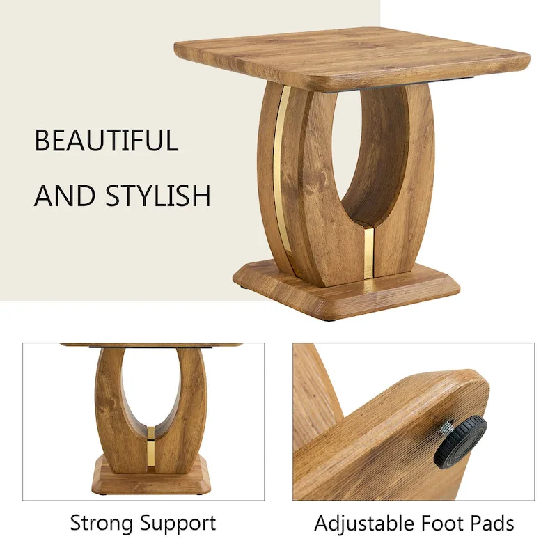 23.6 Modern Square Coffee Table with Gold Plated Decorative Strips for Living Room