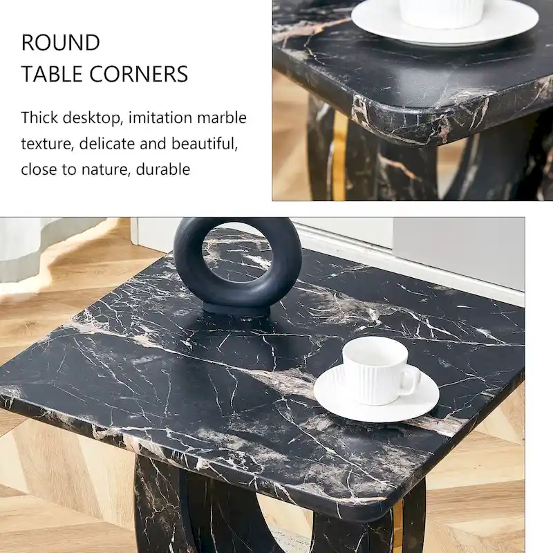 23.6 Modern Square Coffee Table with Gold Plated Decorative Strips for Living Room