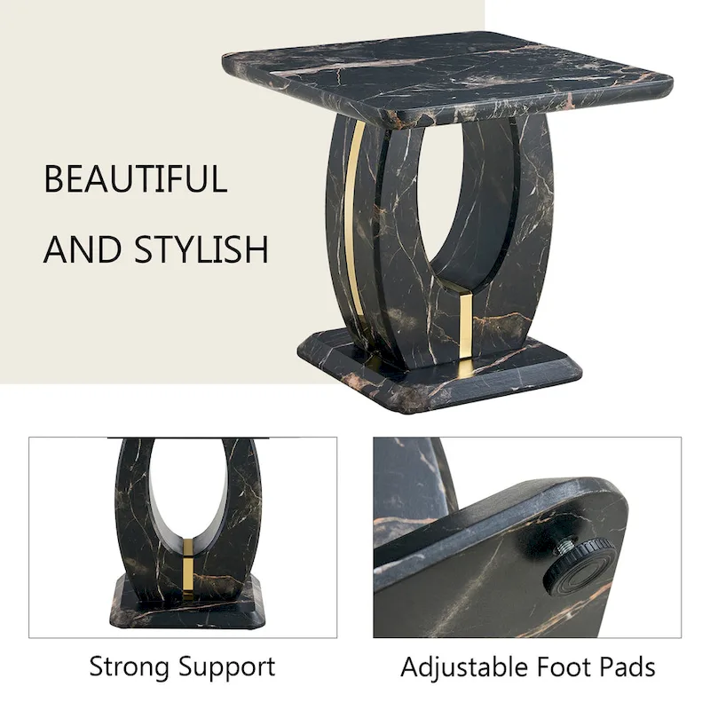 23.6 Modern Square Coffee Table with Gold Plated Decorative Strips for Living Room