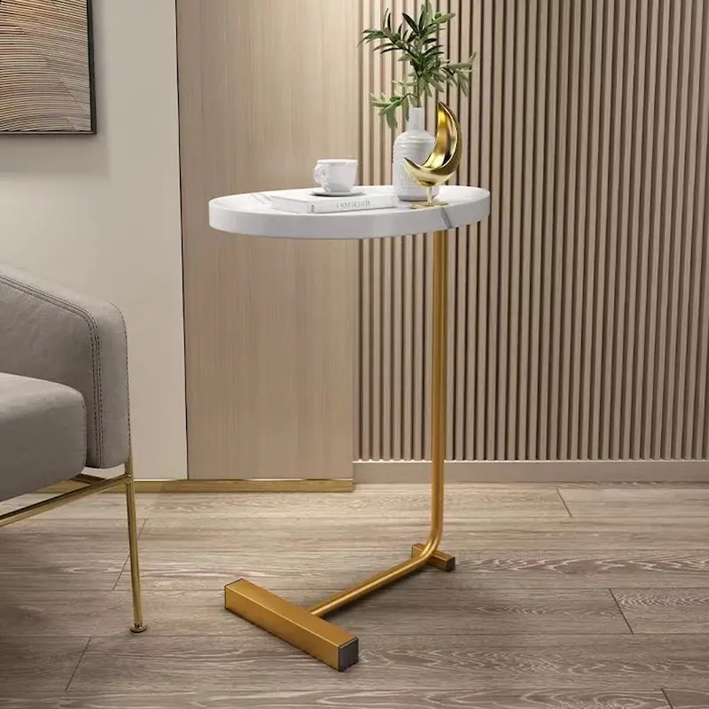 2 PCS White C-shaped Side Table, End Table, Side Table for Couch and Bed