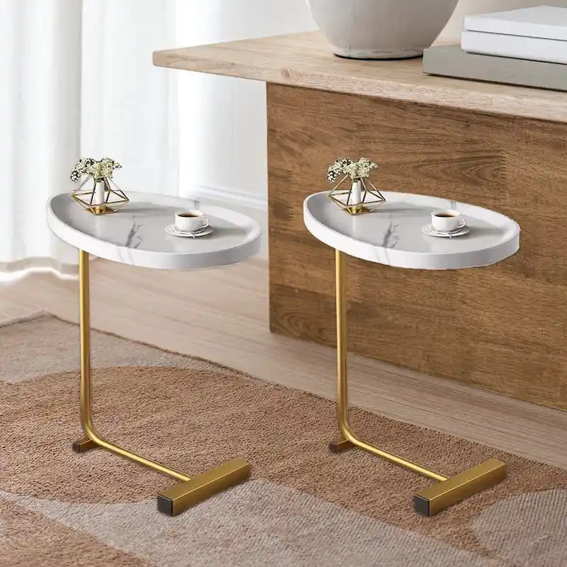 2 PCS White C-shaped Side Table, End Table, Side Table for Couch and Bed