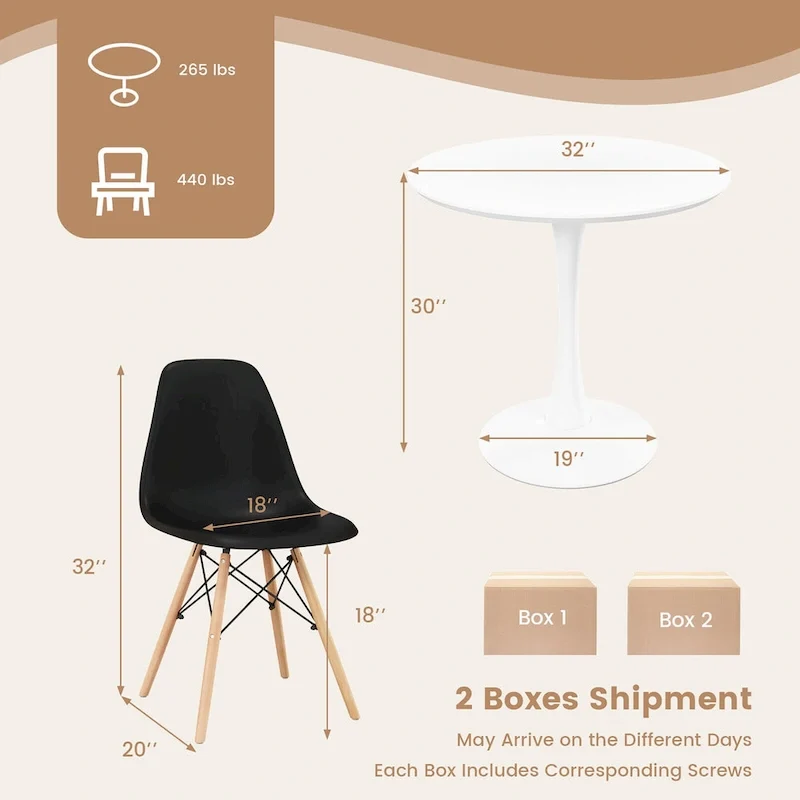 Gymax 5 PCS Dining Set Modern Round Dining Table 4 Chairs for Small