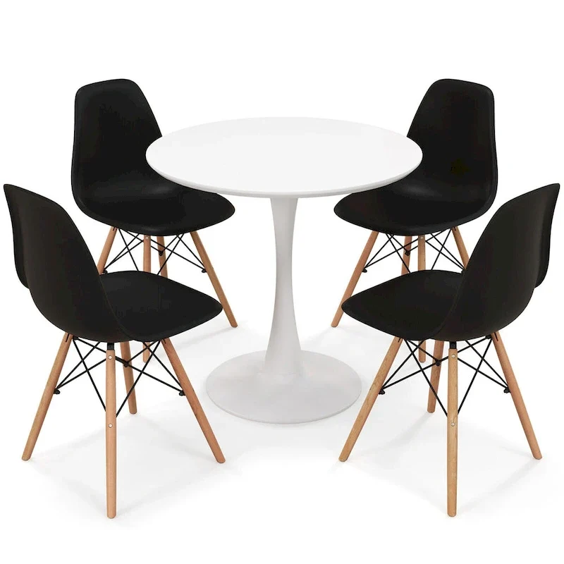Gymax 5 PCS Dining Set Modern Round Dining Table 4 Chairs for Small