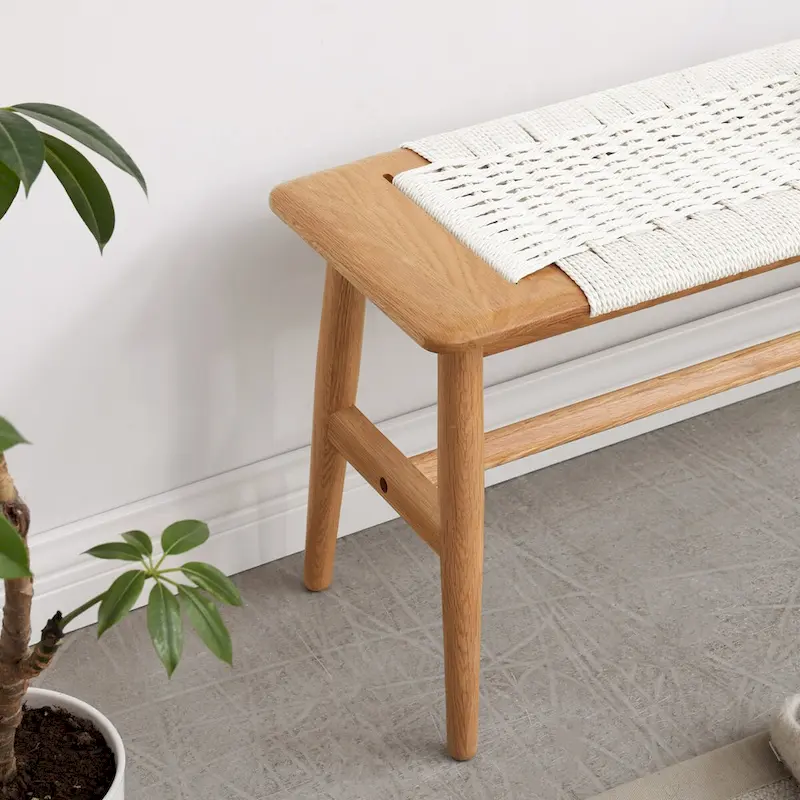 Design Natural Oak Wood Bench Bed Bench for living Room, Bedroom, Bathroom