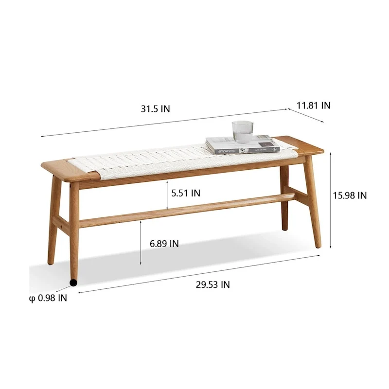 Design Natural Oak Wood Bench Bed Bench for living Room, Bedroom, Bathroom