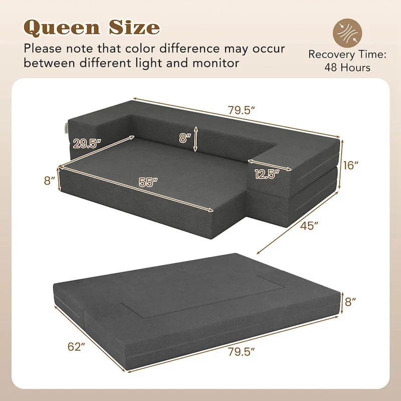 Costway 8-Inch Folding Sofa Bed with High-density Foam & Washable