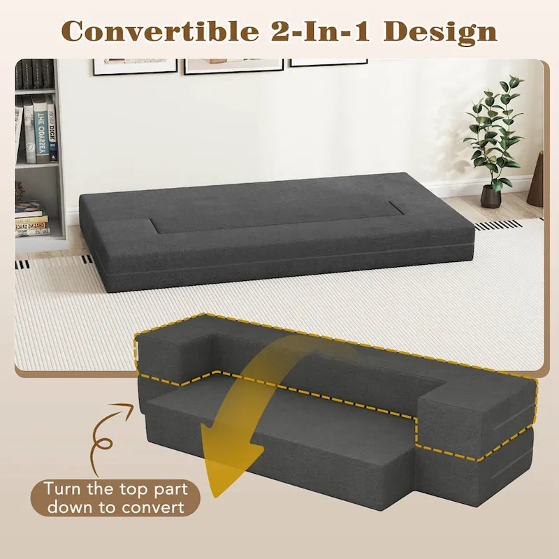 Costway 8-Inch Folding Sofa Bed with High-density Foam & Washable