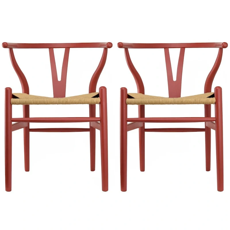 Set of 2 Natural Modern Wood Dining Chair With Back Y Arm Armchair Hemp Seat Home Restaurant Office Desk Work Kitchen