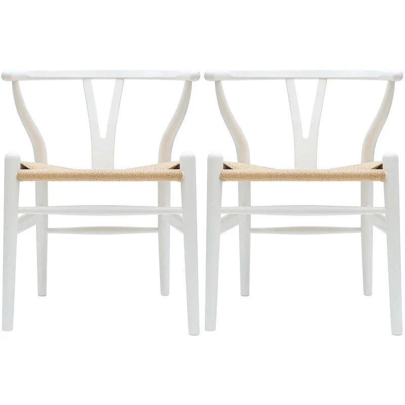 Set of 2 Natural Modern Wood Dining Chair With Back Y Arm Armchair Hemp Seat Home Restaurant Office Desk Work Kitchen
