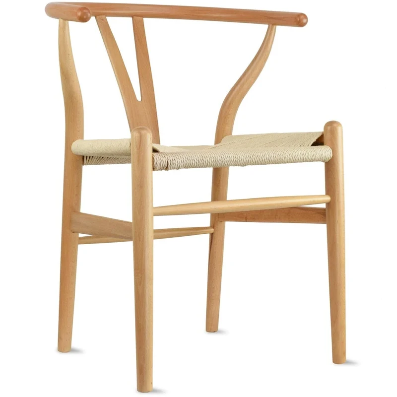 Set of 2 Natural Modern Wood Dining Chair With Back Y Arm Armchair Hemp Seat Home Restaurant Office Desk Work Kitchen