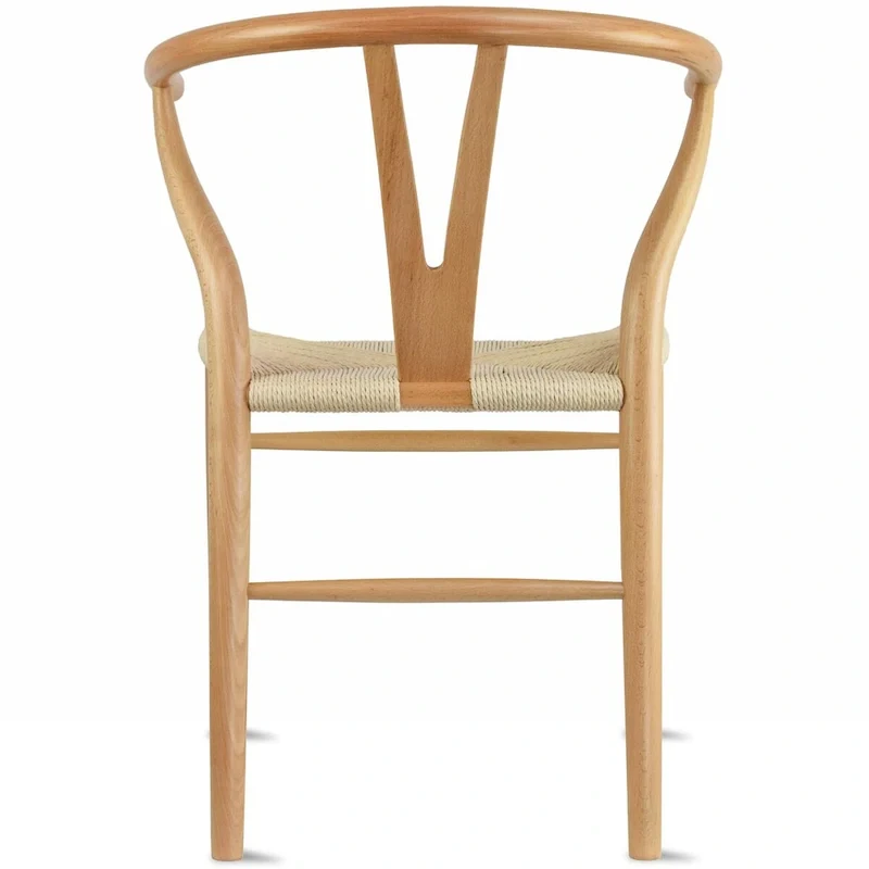 Set of 2 Natural Modern Wood Dining Chair With Back Y Arm Armchair Hemp Seat Home Restaurant Office Desk Work Kitchen