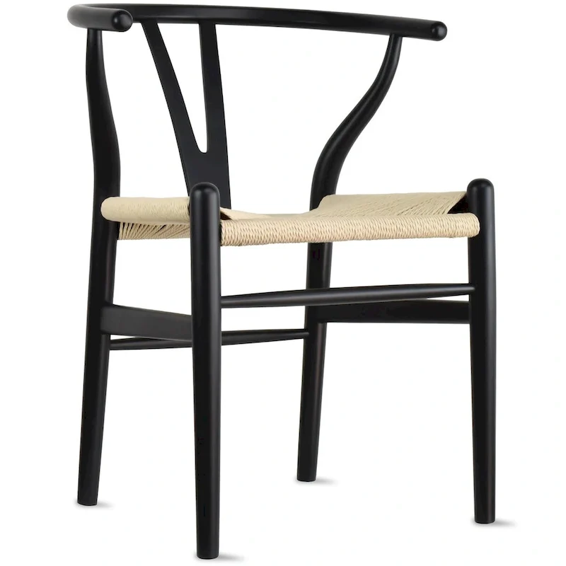 Set of 2 Natural Modern Wood Dining Chair With Back Y Arm Armchair Hemp Seat Home Restaurant Office Desk Work Kitchen