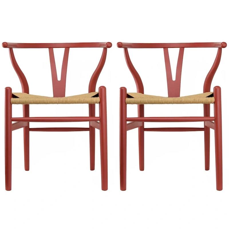 Set of 2 Natural Modern Wood Dining Chair With Back Y Arm Armchair Hemp Seat Home Restaurant Office Desk Work Kitchen