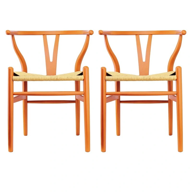 Set of 2 Natural Modern Wood Dining Chair With Back Y Arm Armchair Hemp Seat Home Restaurant Office Desk Work Kitchen