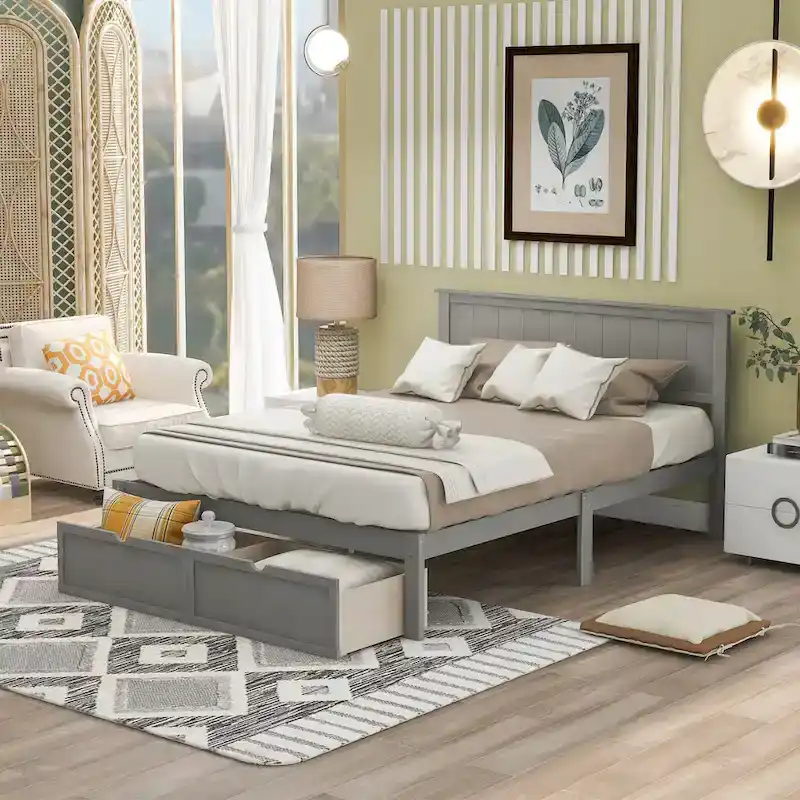 Modern Platform Bed with Under-bed Drawer