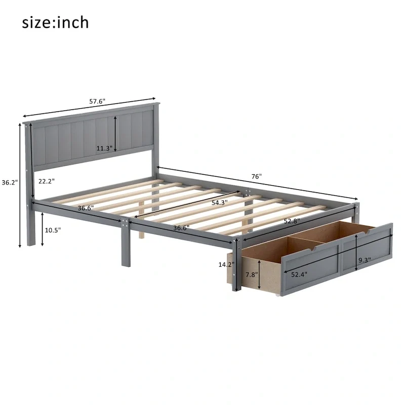 Modern Platform Bed with Under-bed Drawer