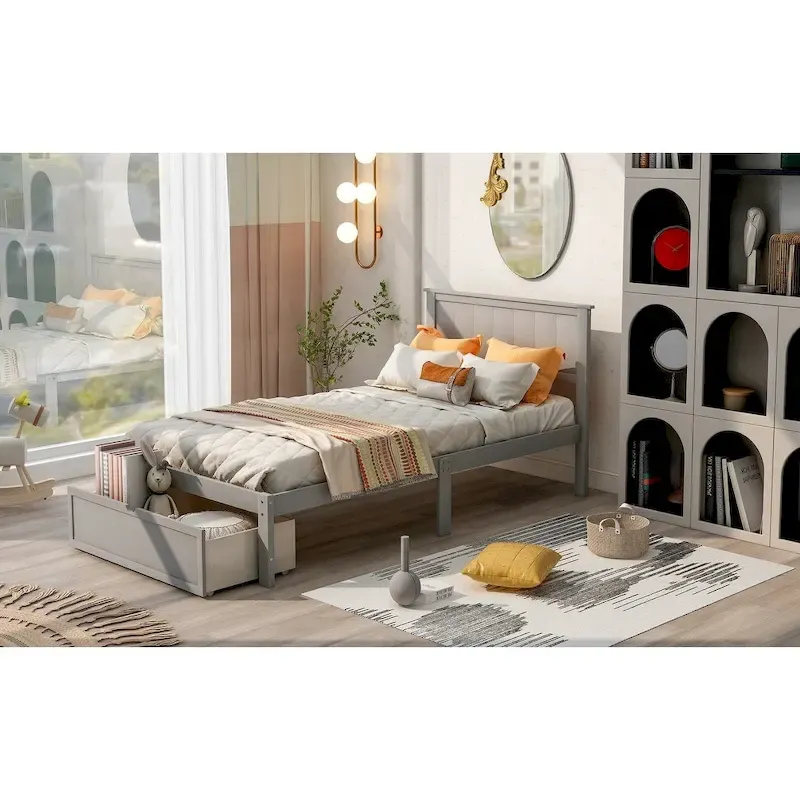 Modern Platform Bed with Under-bed Drawer