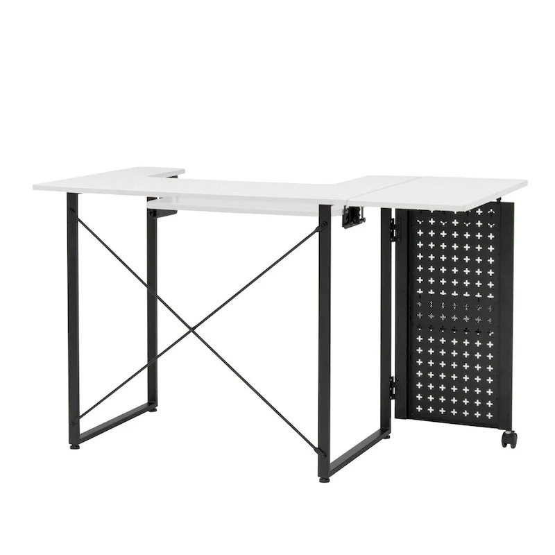 Sew Ready Pivot Sewing Table with Storage Panel and Adjustable Platform