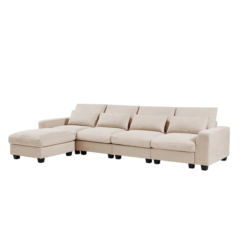 U_Style Modern Large L-Shape Feather Filled Sectional Sofa, Convertible Sofa Couch with Reversible Chaise for Living Room