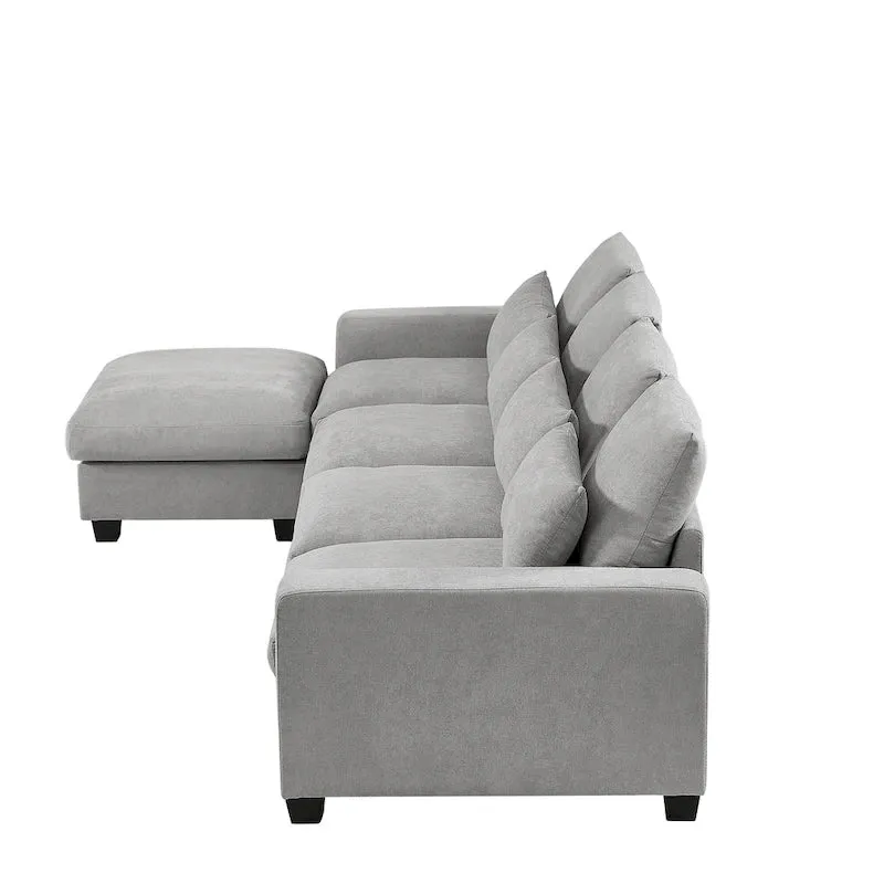 U_Style Modern Large L-Shape Feather Filled Sectional Sofa, Convertible Sofa Couch with Reversible Chaise for Living Room