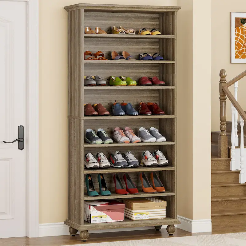 9-Tier Narrow Tall Shoe Storage Cabinet with LED Lighting for Living Room