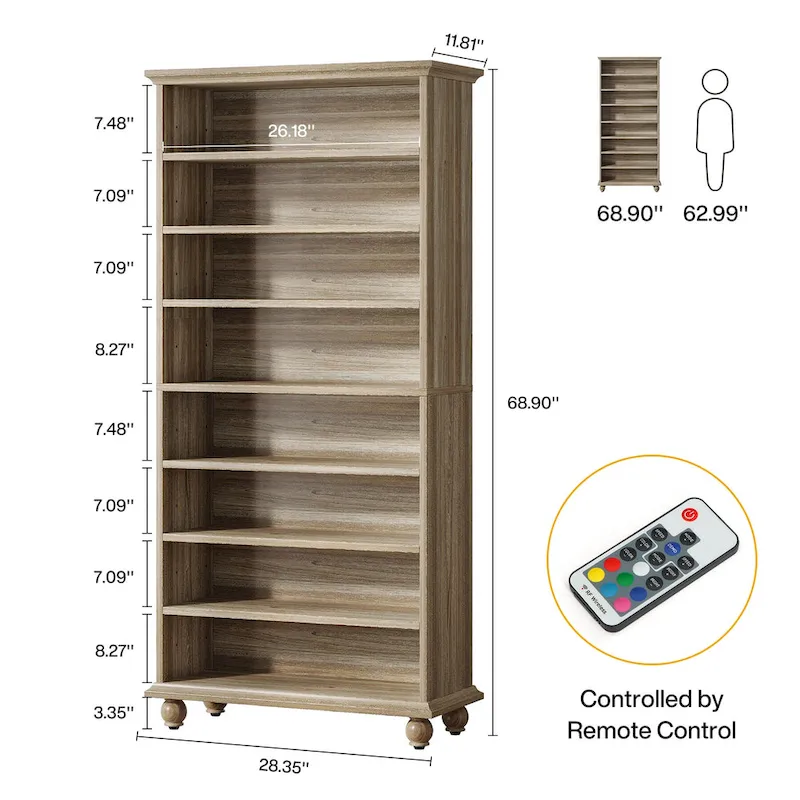 9-Tier Narrow Tall Shoe Storage Cabinet with LED Lighting for Living Room